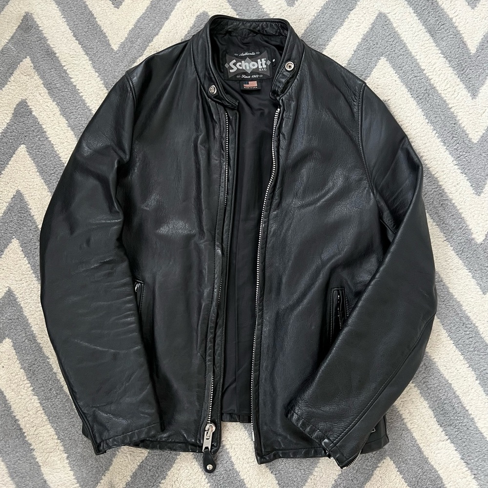 Schott Cafe Racer made in the USA men’s black leather jacket size small